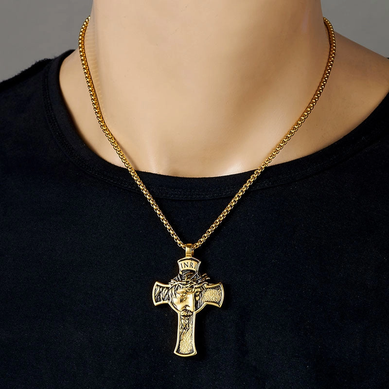 Wholesale Titanium Steel Cross Head Pendant Necklace