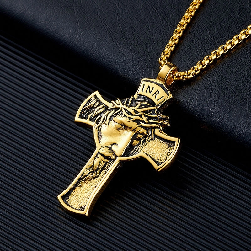 Wholesale Titanium Steel Cross Head Pendant Necklace