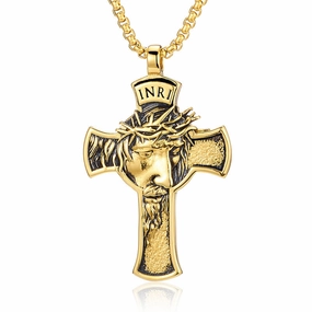 Wholesale Titanium Steel Cross Head Pendant Necklace