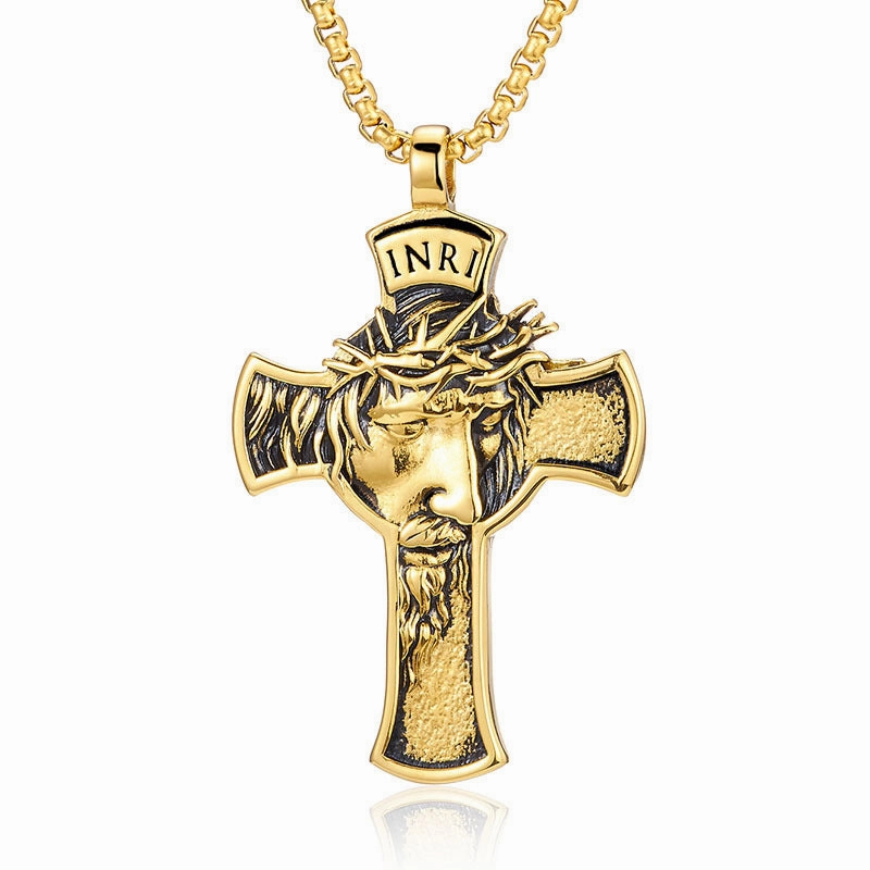 Wholesale Titanium Steel Cross Head Pendant Necklace