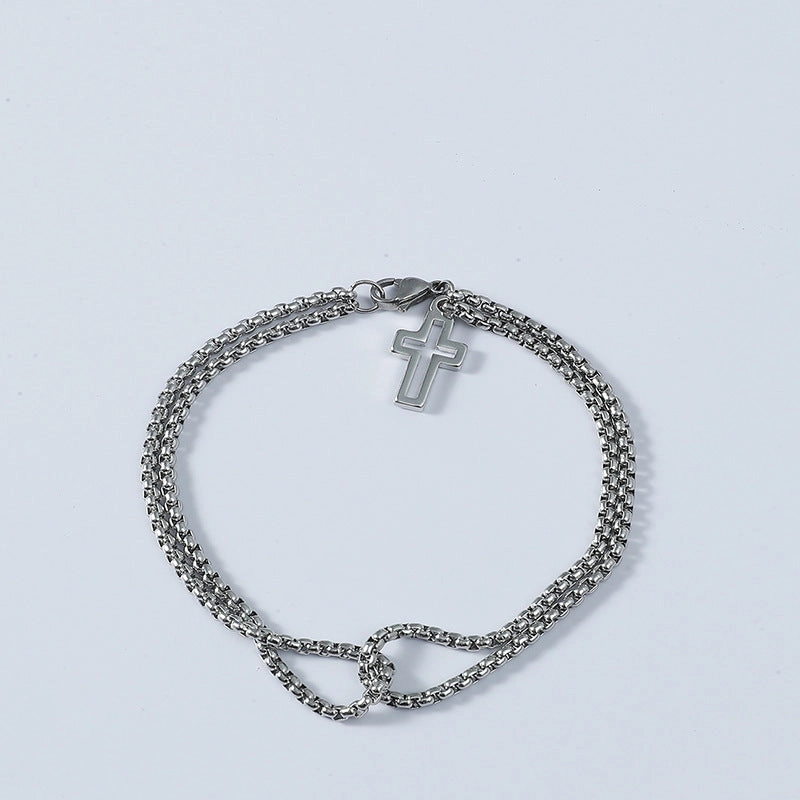 Wholesale Titanium Steel Cross Hollow Double Chain Men's Bracelets
