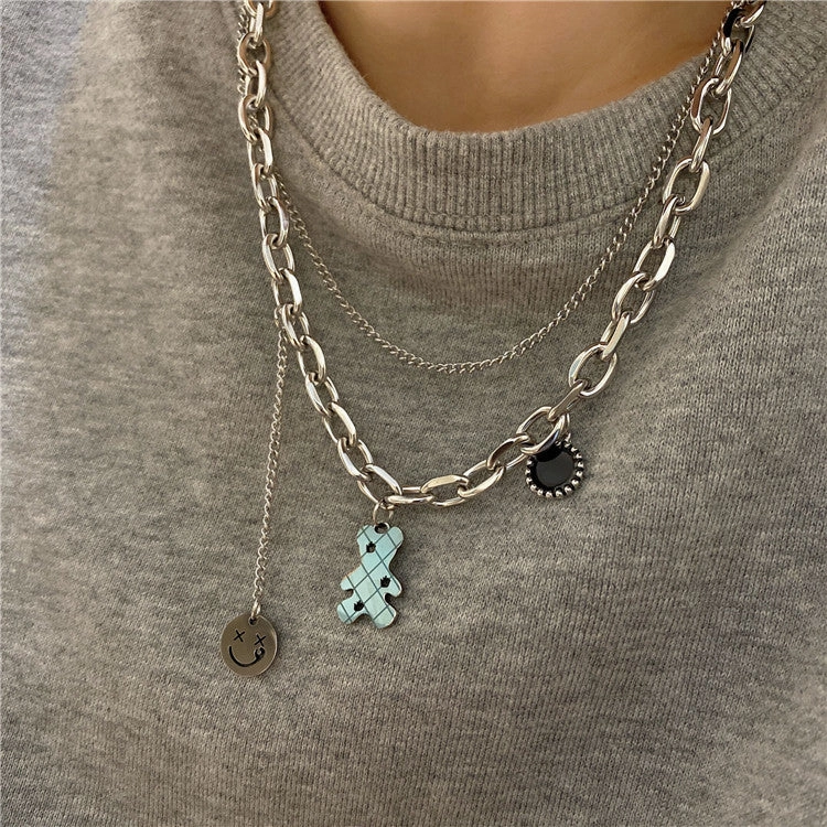 Wholesale Titanium Steel Cute Bear Necklaces