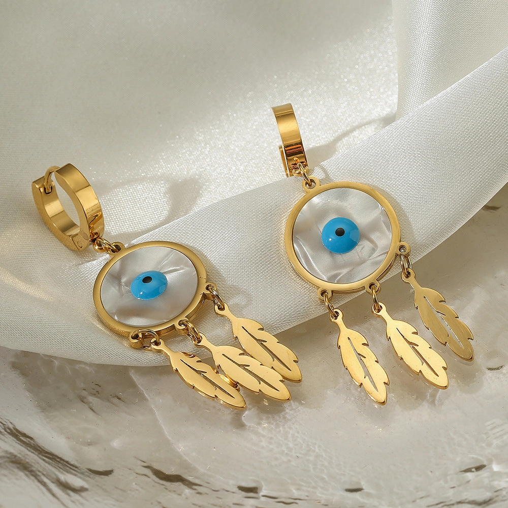 Wholesale Titanium Steel Devil Eye Geometric Pendant Tassel Earrings