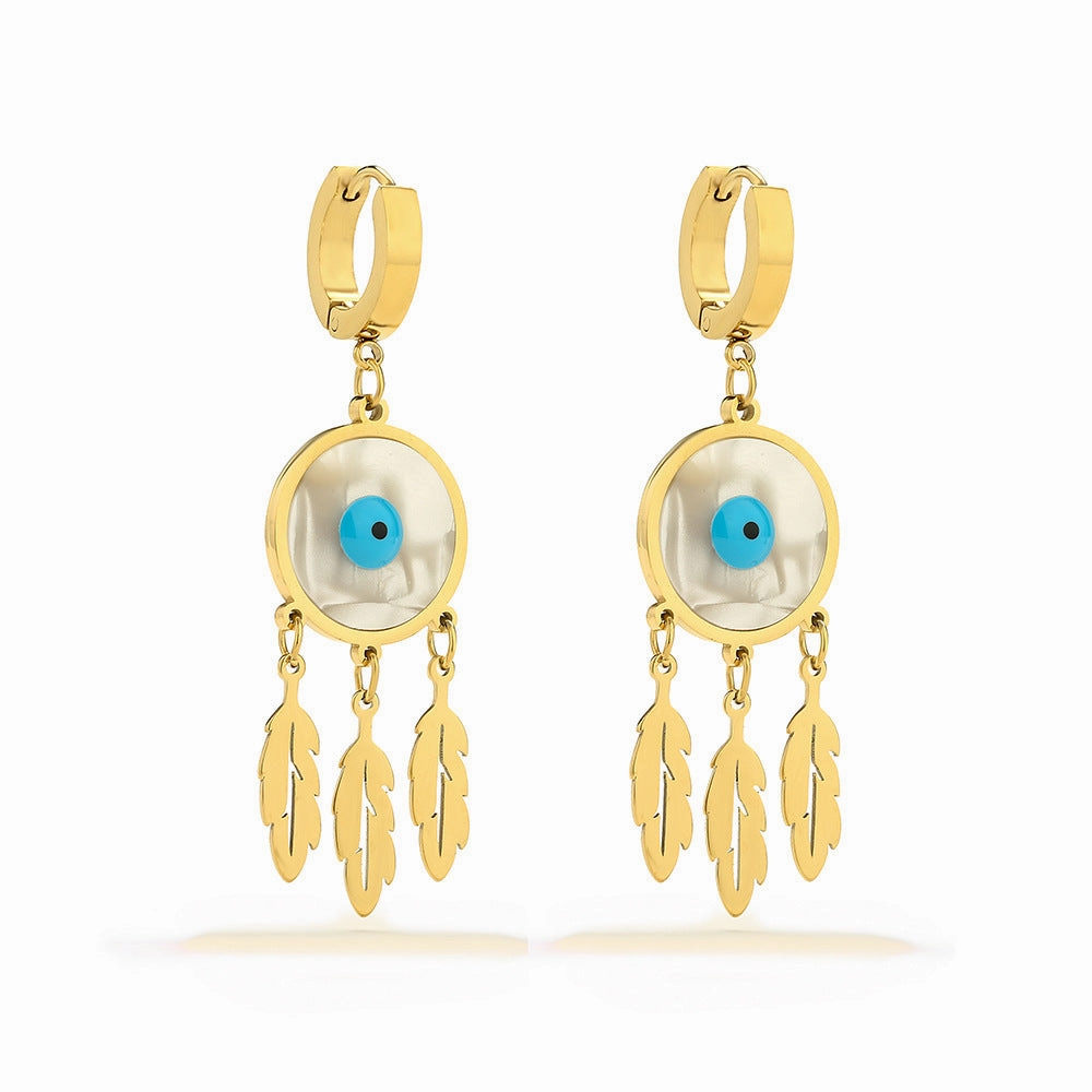 Wholesale Titanium Steel Devil Eye Geometric Pendant Tassel Earrings