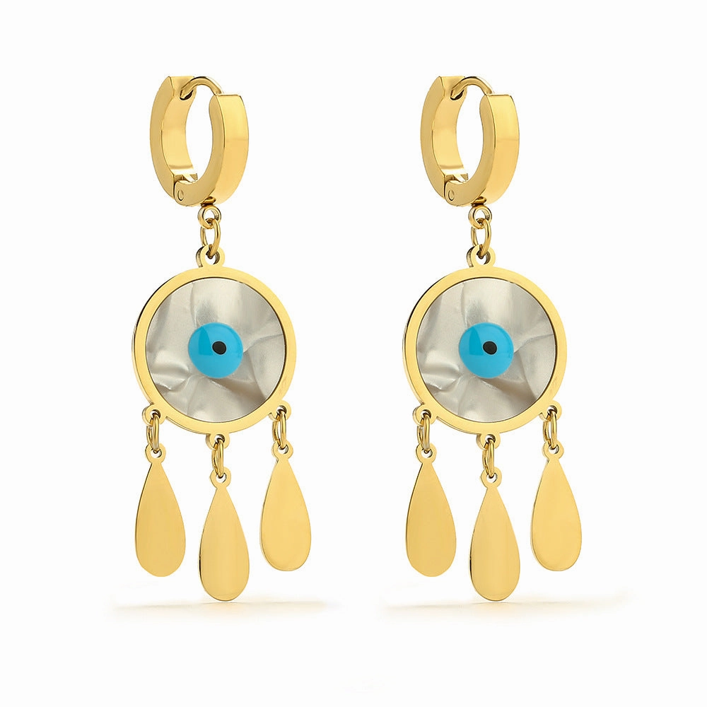 Wholesale Titanium Steel Devil Eye Geometric Pendant Tassel Earrings