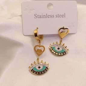 Wholesale Titanium Steel Devil's Eye Colored Painted Diamond Hollow Earrings