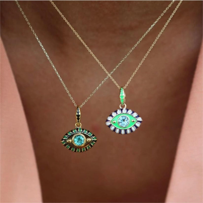 Wholesale Titanium Steel Diamond Devil's Eye Necklace