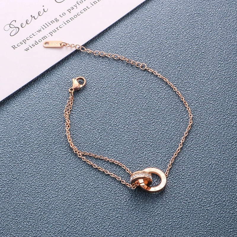 Wholesale Titanium Steel Diamond Interlocking Roman Numeral Bracelet