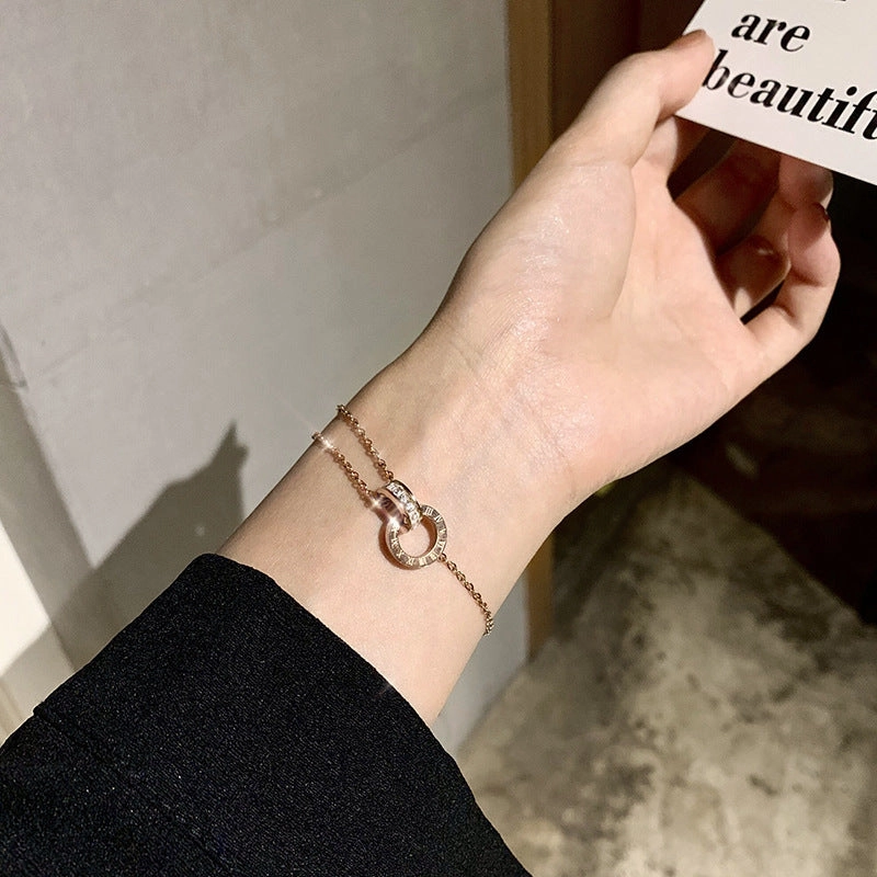 Wholesale Titanium Steel Diamond Interlocking Roman Numeral Bracelet