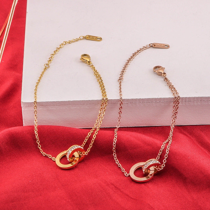 Wholesale Titanium Steel Diamond Interlocking Roman Numeral Bracelet