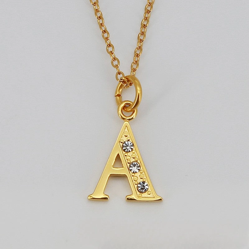 Wholesale Titanium Steel Diamond Letter Necklace Clavicle Chain