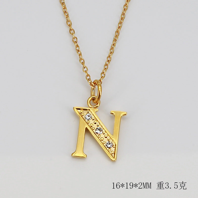 Wholesale Titanium Steel Diamond Letter Necklace Clavicle Chain