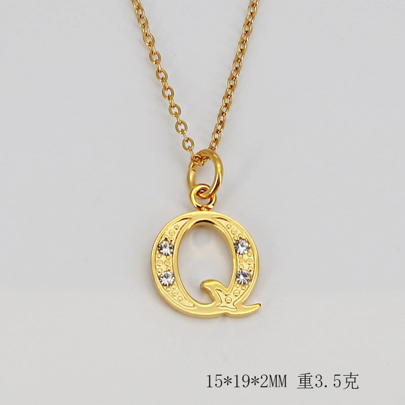 Wholesale Titanium Steel Diamond Letter Necklace Clavicle Chain