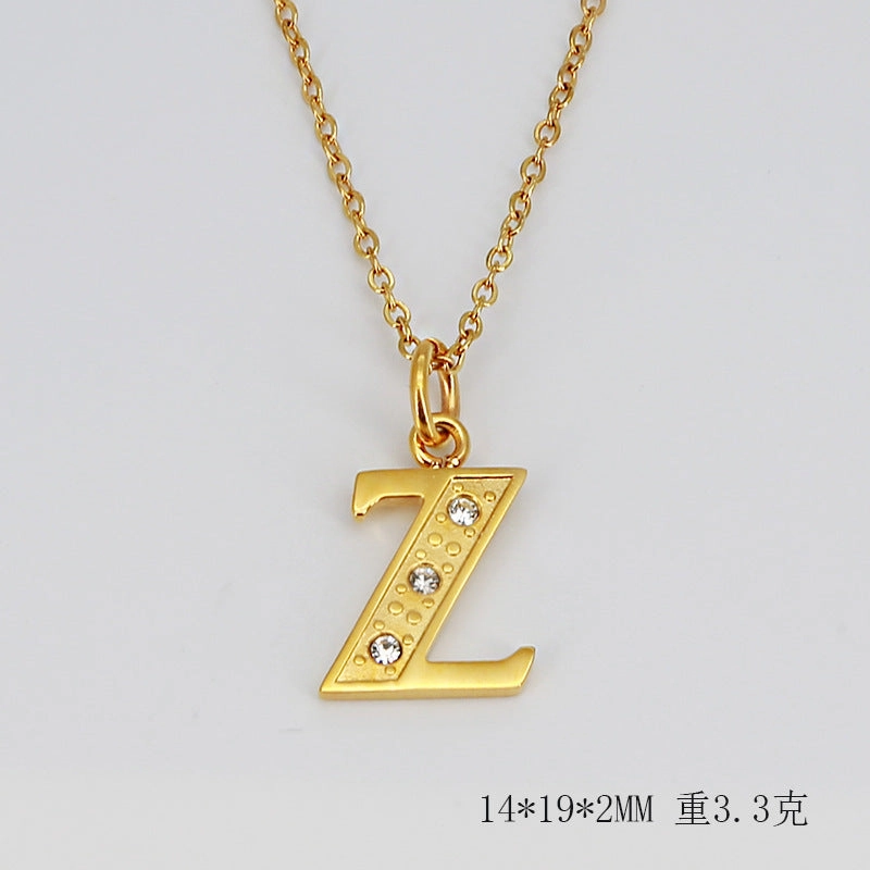 Wholesale Titanium Steel Diamond Letter Necklace Clavicle Chain