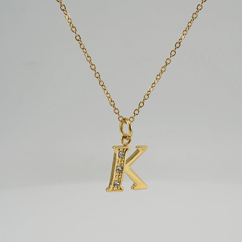 Wholesale Titanium Steel Diamond Letter Necklace Clavicle Chain