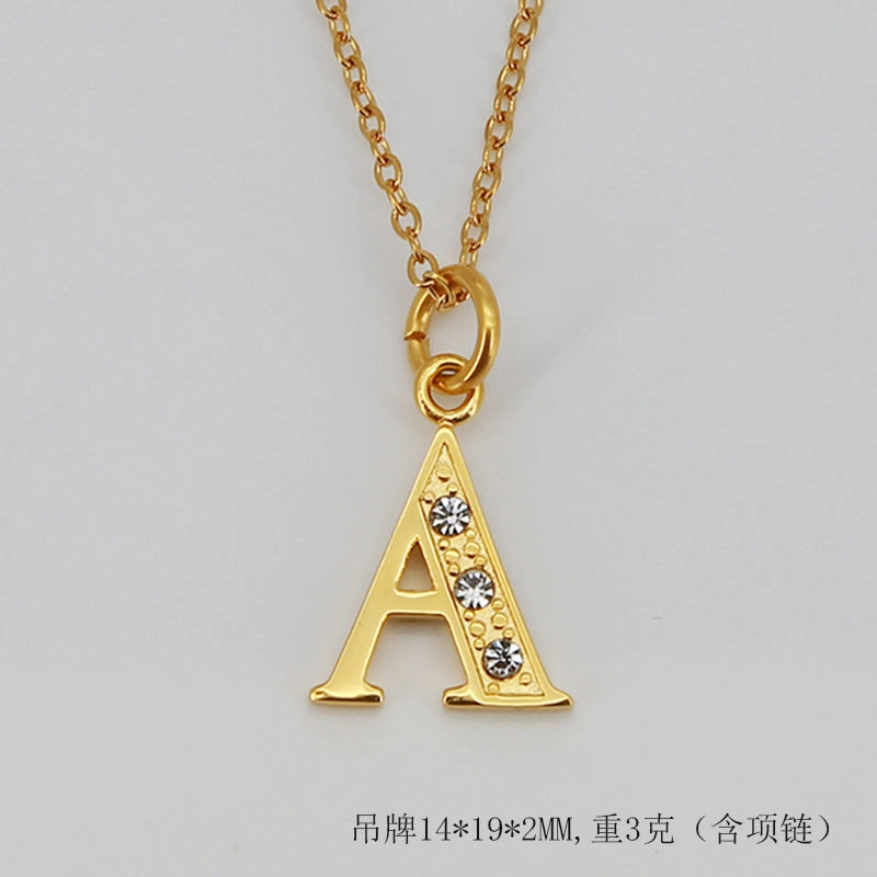 Wholesale Titanium Steel Diamond Letter Necklace Clavicle Chain
