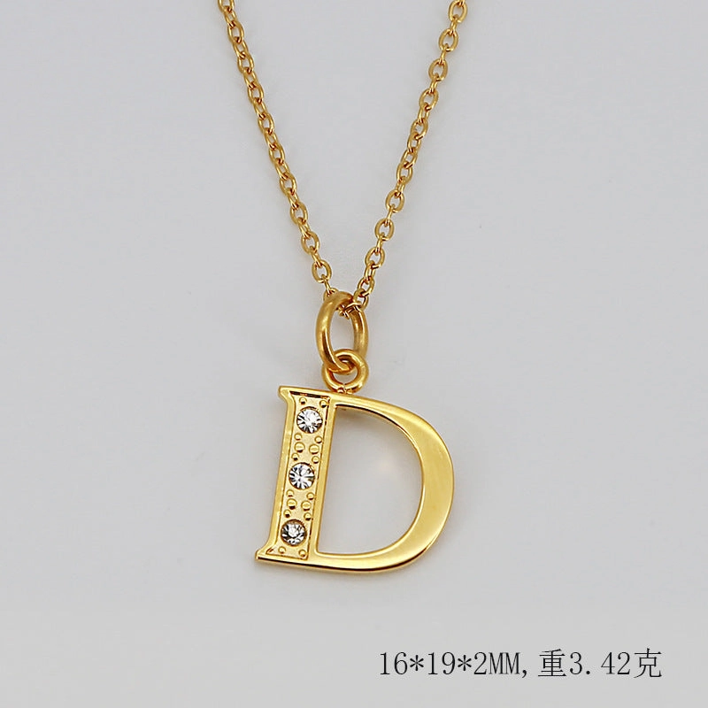 Wholesale Titanium Steel Diamond Letter Necklace Clavicle Chain