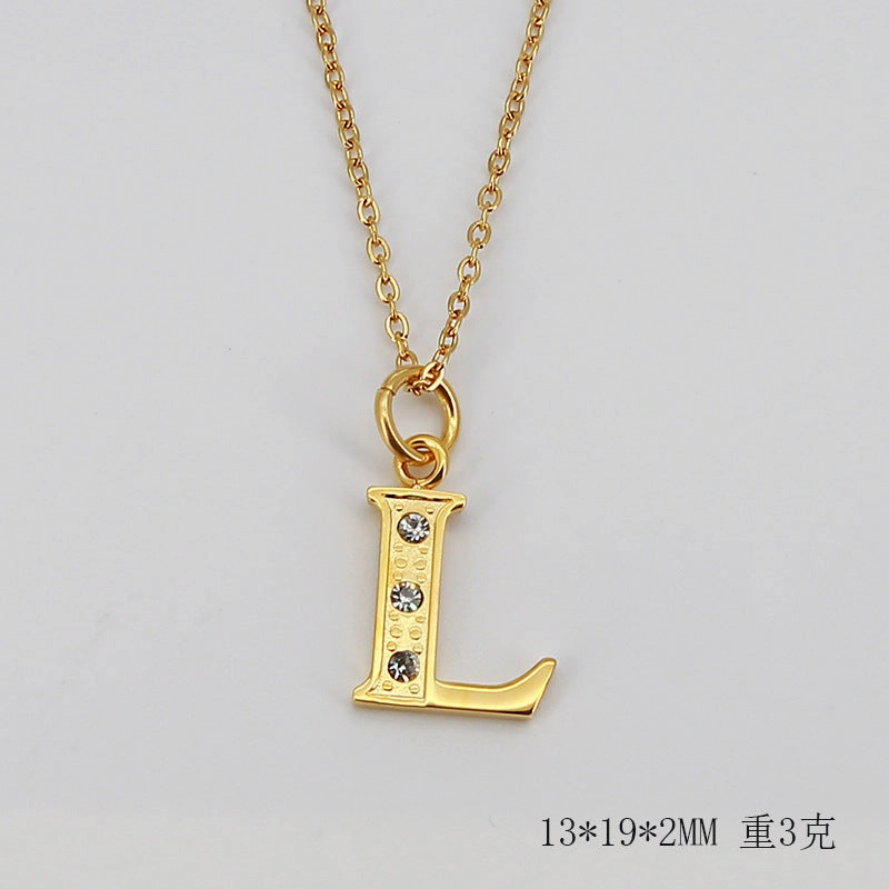 Wholesale Titanium Steel Diamond Letter Necklace Clavicle Chain