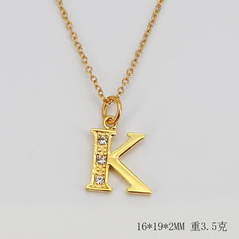 Wholesale Titanium Steel Diamond Letter Necklace Clavicle Chain