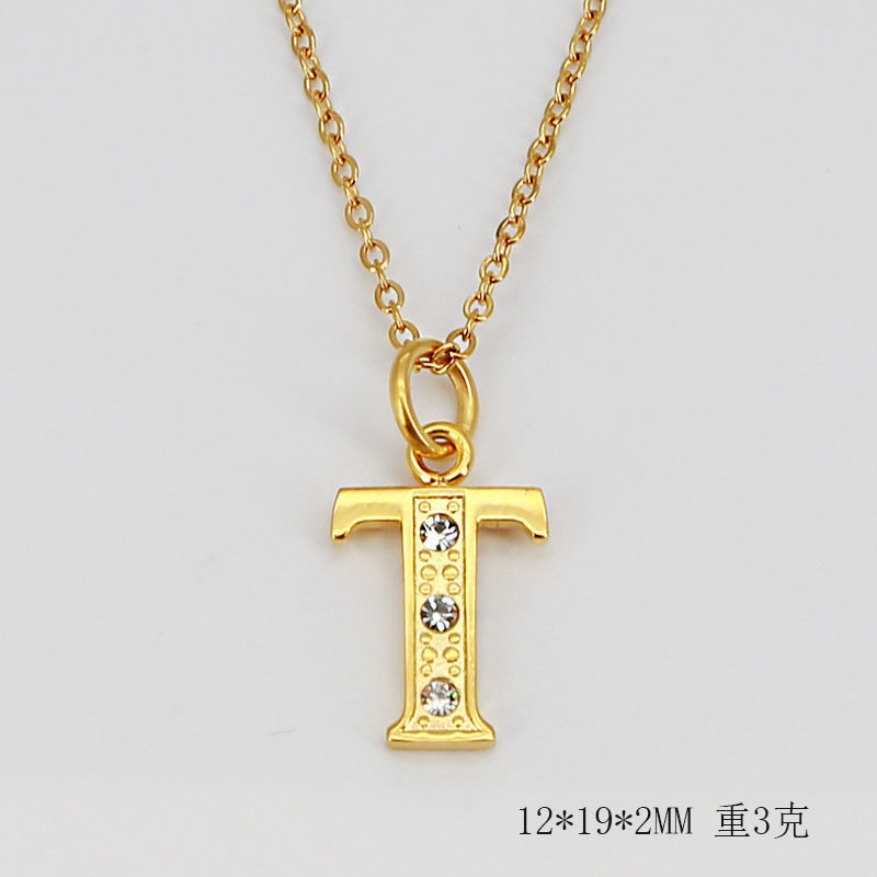 Wholesale Titanium Steel Diamond Letter Necklace Clavicle Chain