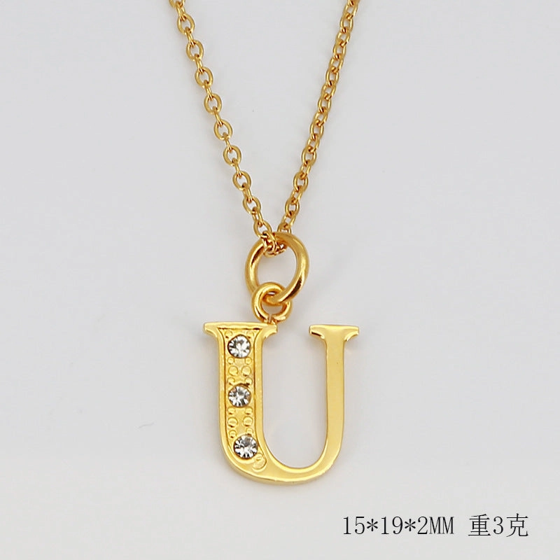 Wholesale Titanium Steel Diamond Letter Necklace Clavicle Chain