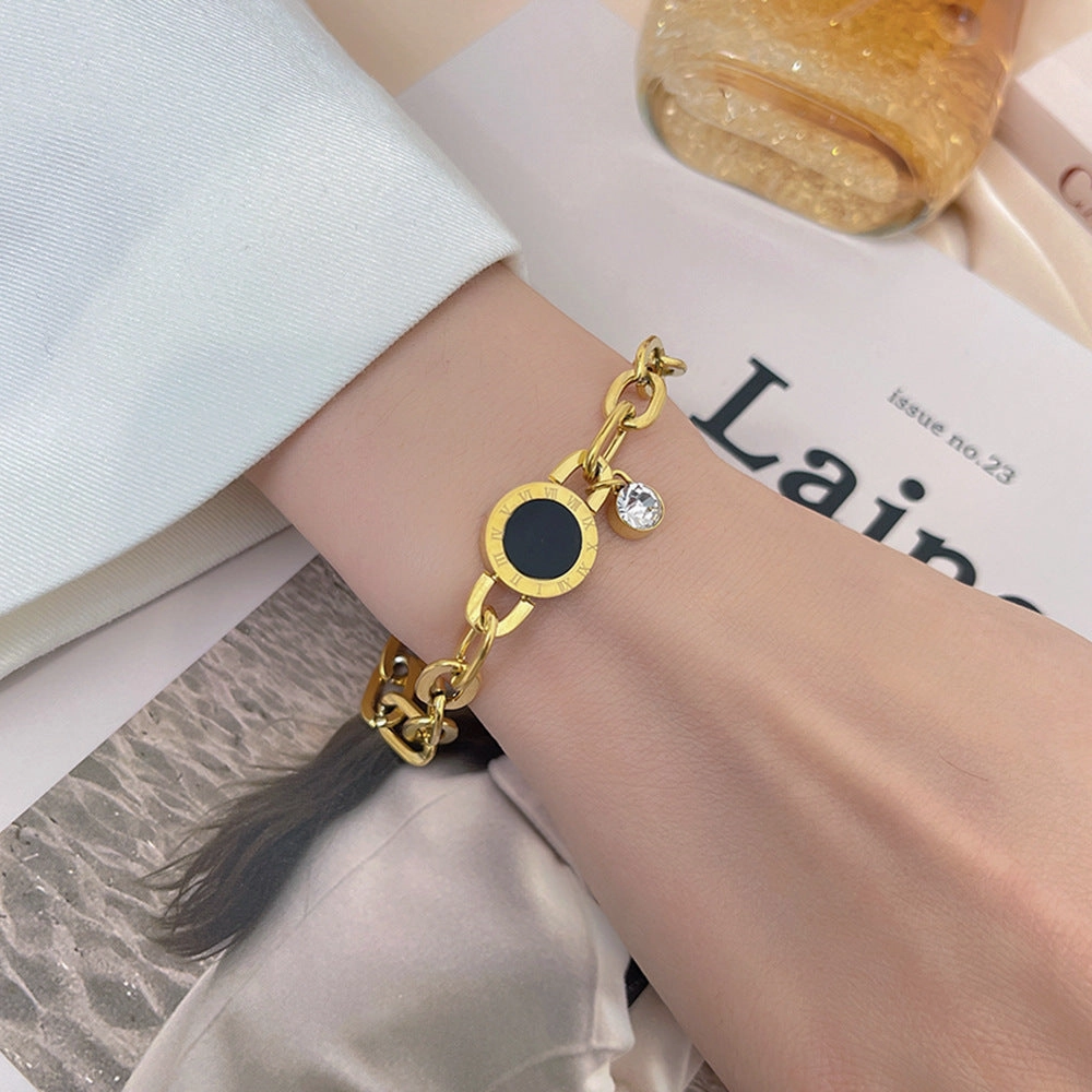Wholesale Titanium Steel Diamond Roman Numeral Bracelet