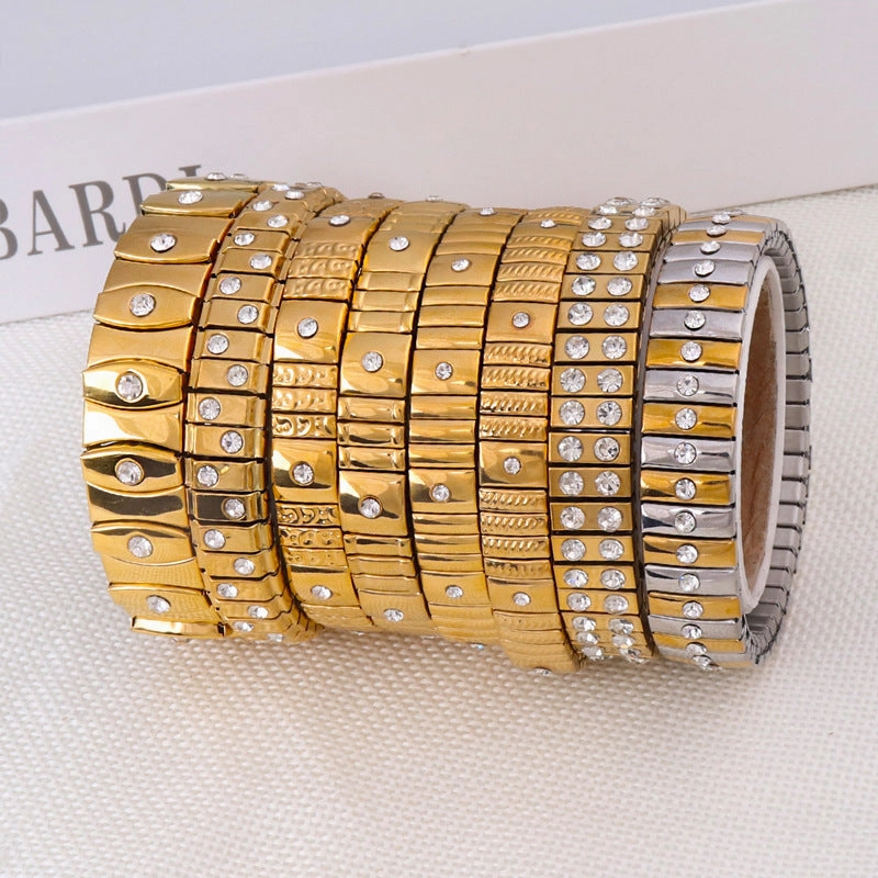 Wholesale Titanium Steel Diamond Stretch Bracelet