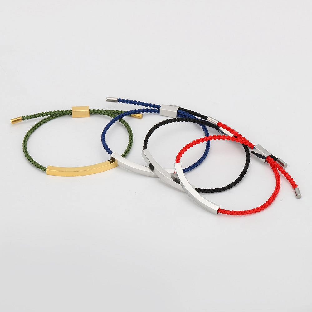Wholesale Titanium Steel DIY Lettering Hollow Tube Adjustable Braided Bracelet