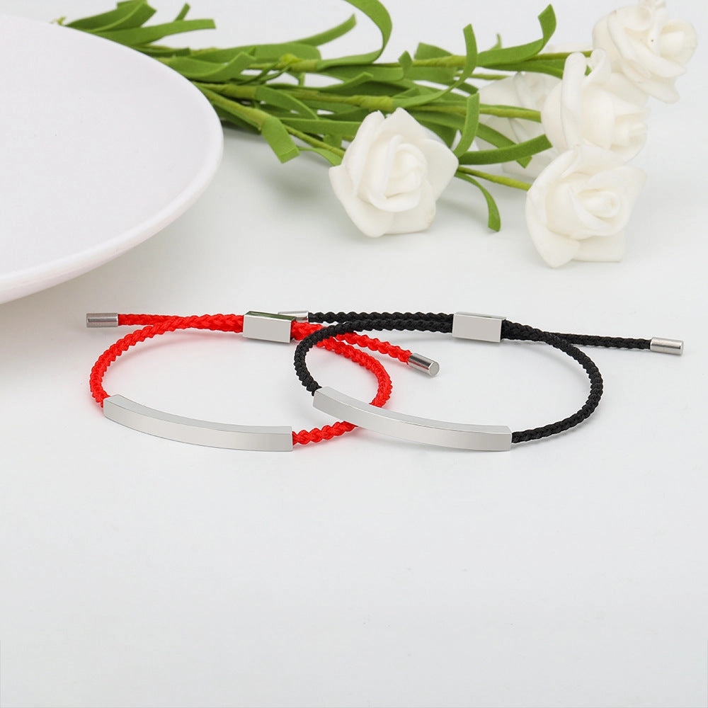 Wholesale Titanium Steel DIY Lettering Hollow Tube Adjustable Braided Bracelet