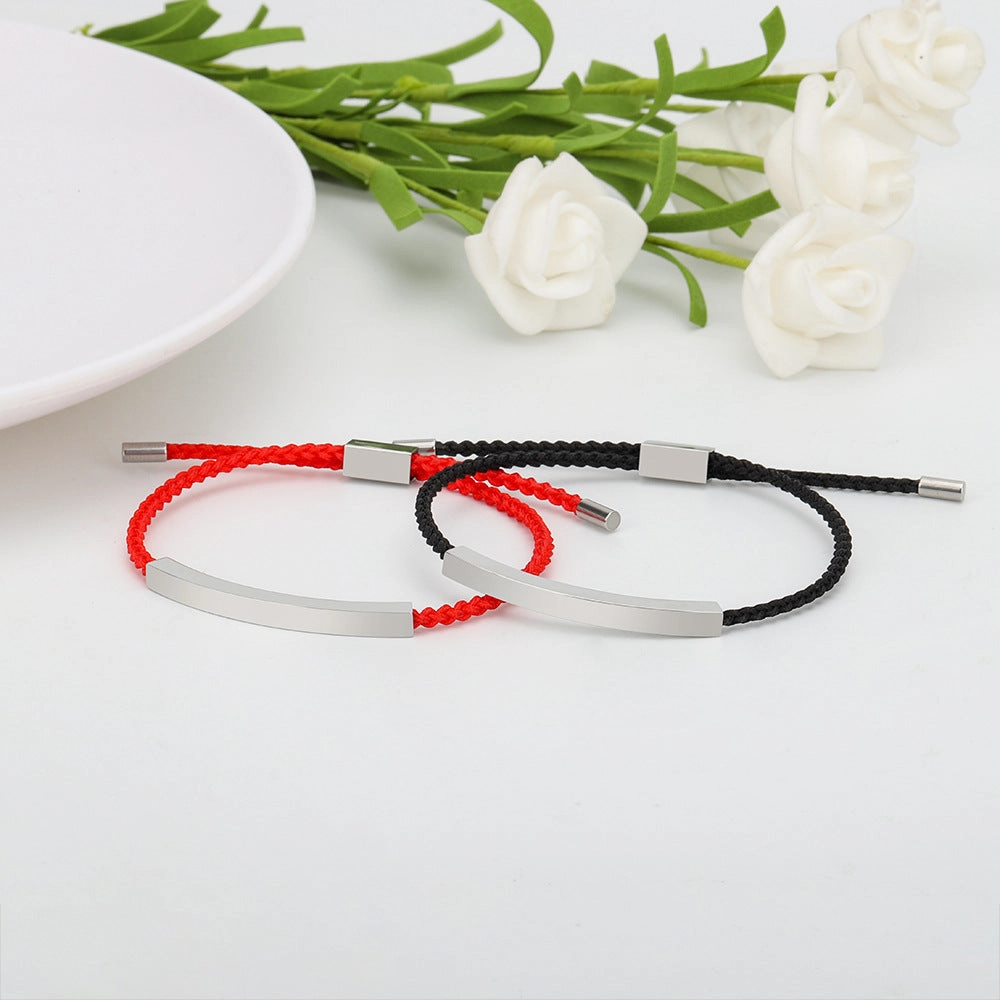 Wholesale Titanium Steel DIY Lettering Hollow Tube Adjustable Braided Bracelet