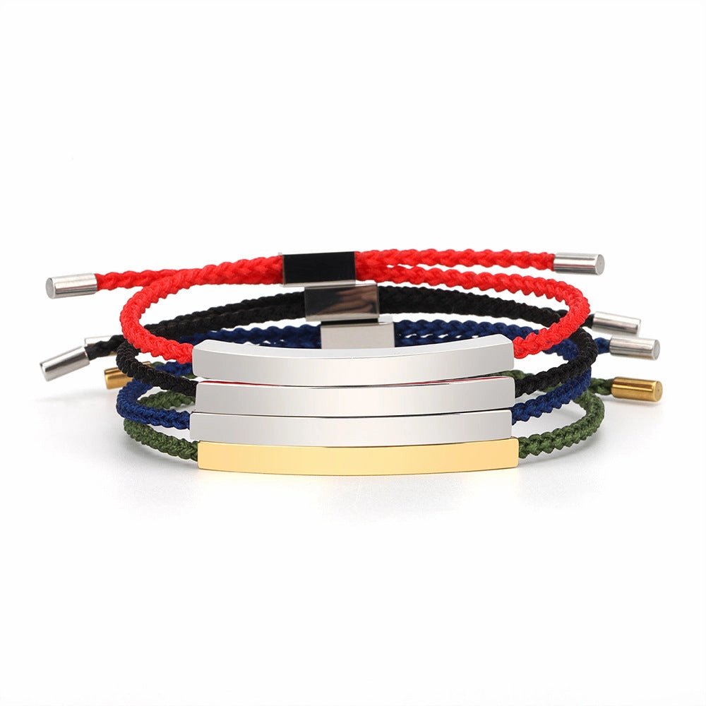 Wholesale Titanium Steel DIY Lettering Hollow Tube Adjustable Braided Bracelet