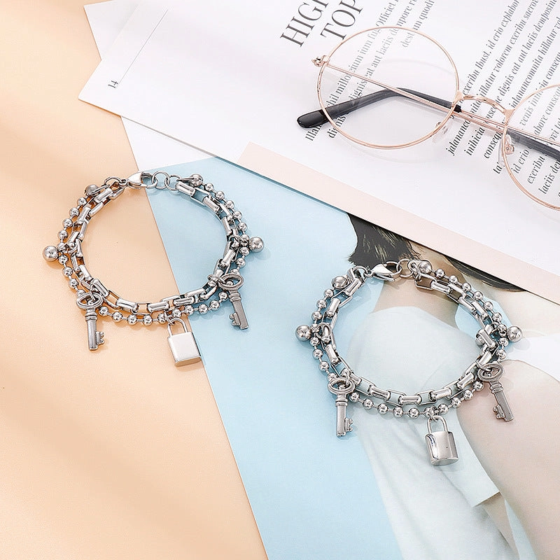 Wholesale Titanium Steel Double Ball Padlock Bracelet