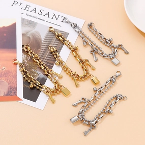 Wholesale Titanium Steel Double Ball Padlock Bracelet