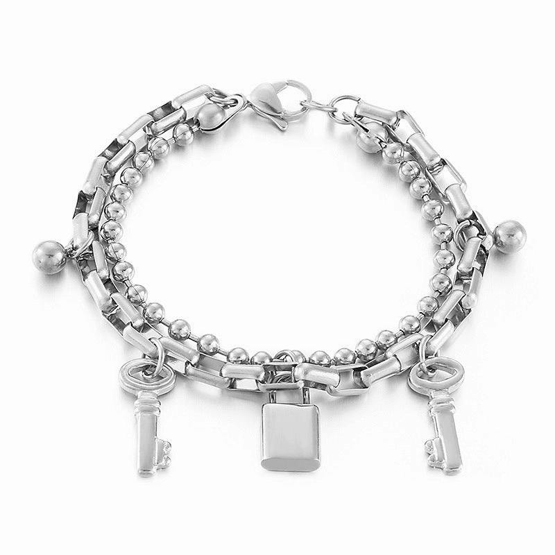 Wholesale Titanium Steel Double Ball Padlock Bracelet