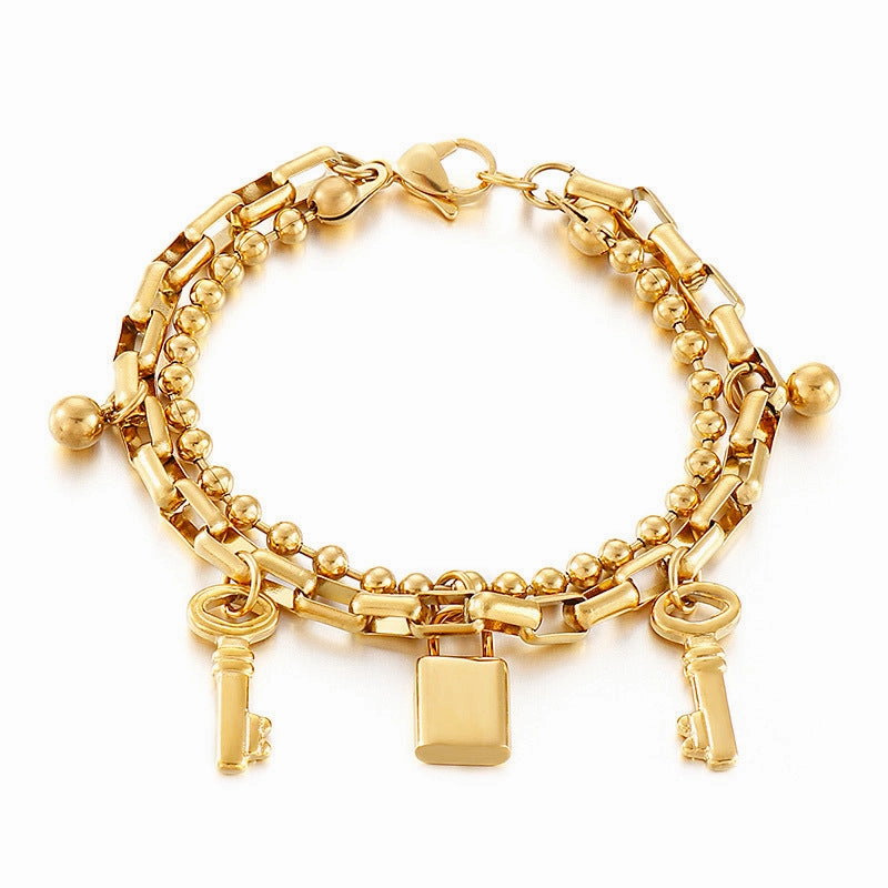 Wholesale Titanium Steel Double Ball Padlock Bracelet