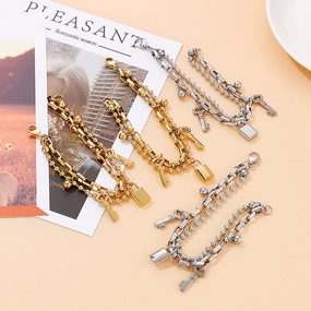 Wholesale Titanium Steel Double Ball Padlock Bracelet