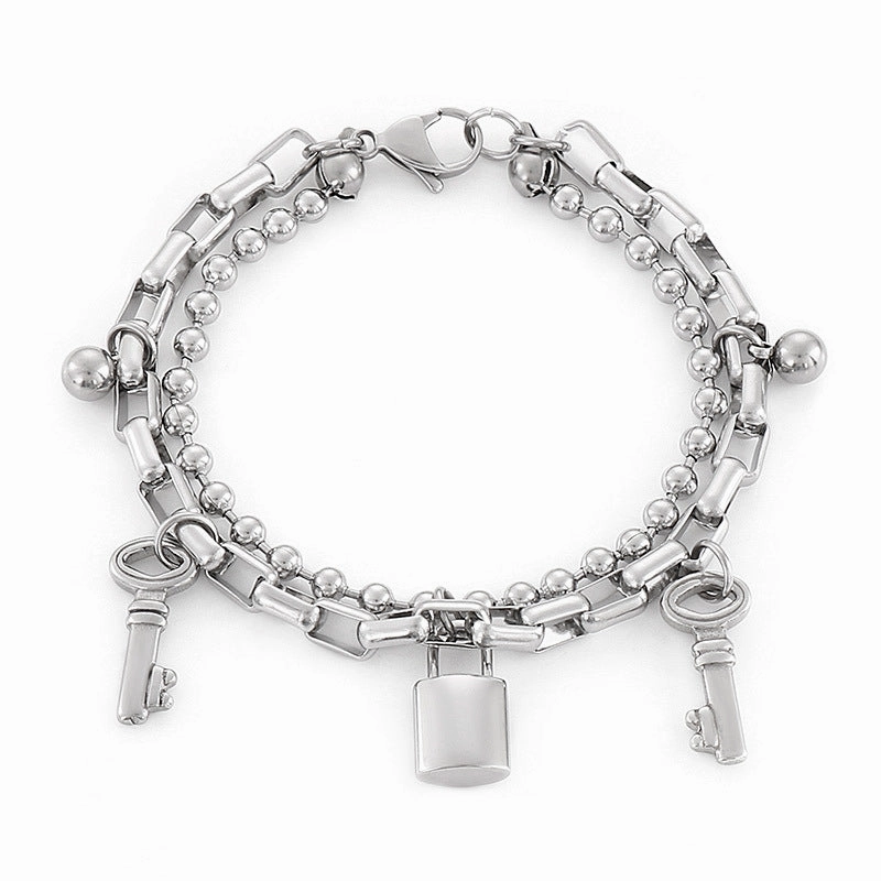 Wholesale Titanium Steel Double Ball Padlock Bracelet