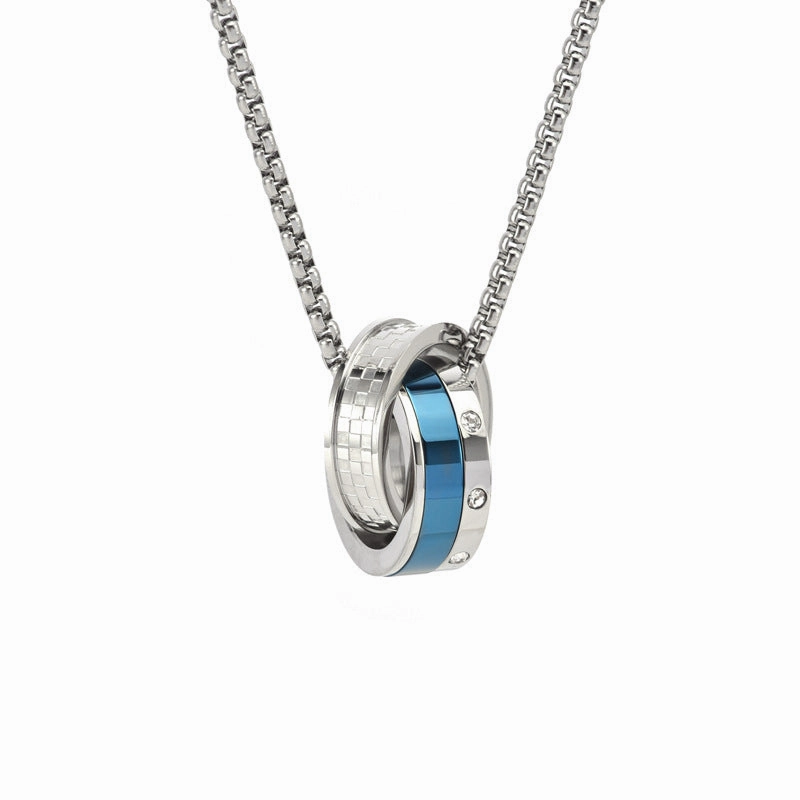 Wholesale Titanium Steel Double Circle Ring Crystal Pendant Long Sweater Necklaces