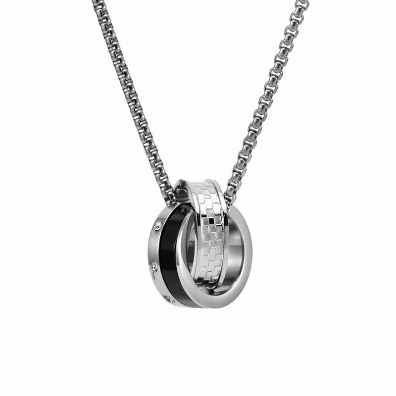 Wholesale Titanium Steel Double Circle Ring Crystal Pendant Long Sweater Necklaces