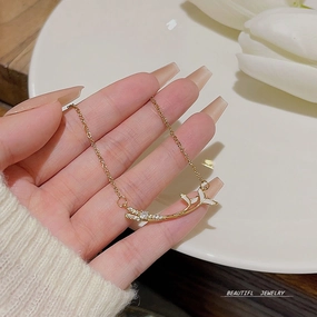 Wholesale Titanium Steel Double Fish Tail Necklace Clavicle Chain
