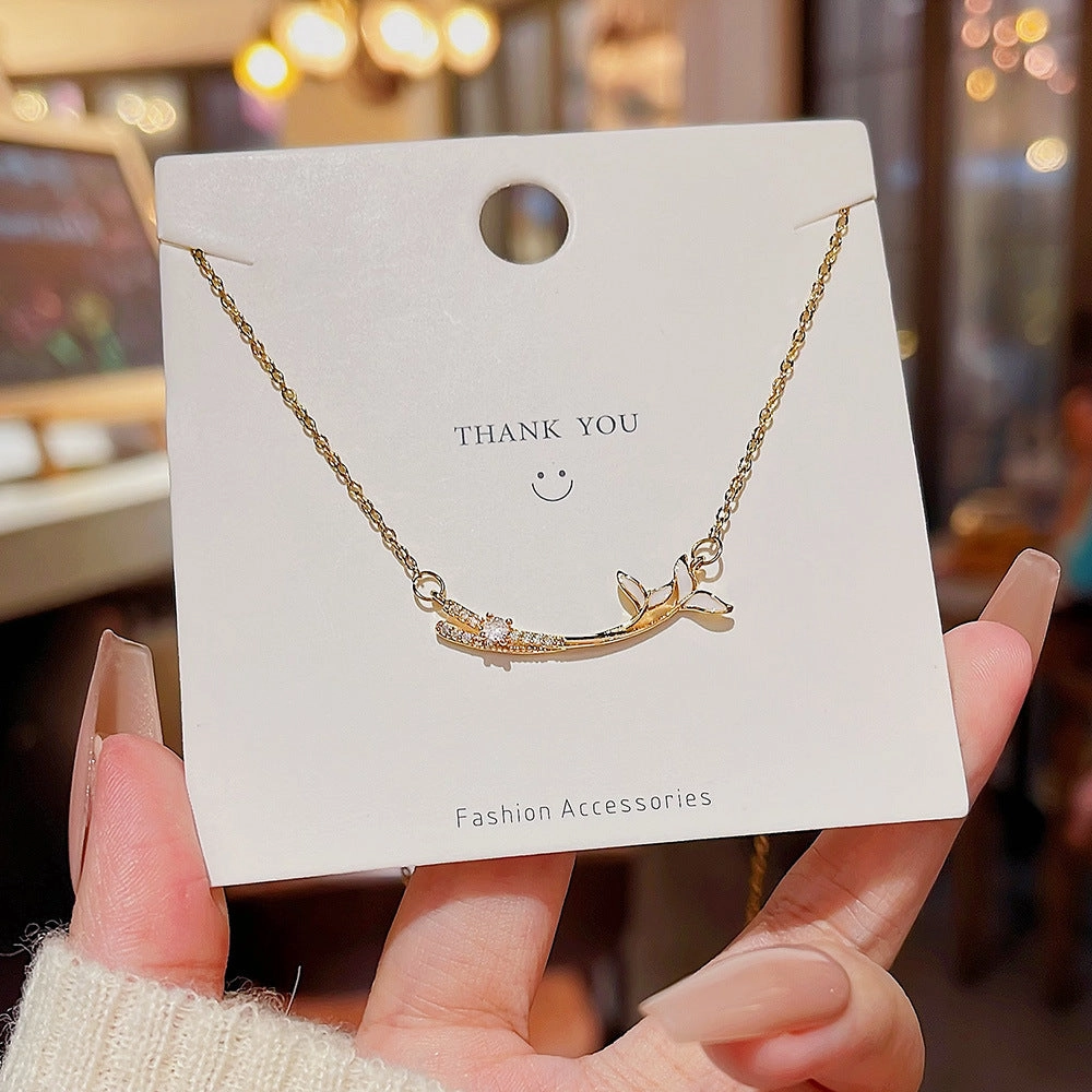 Wholesale Titanium Steel Double Fish Tail Necklace Clavicle Chain