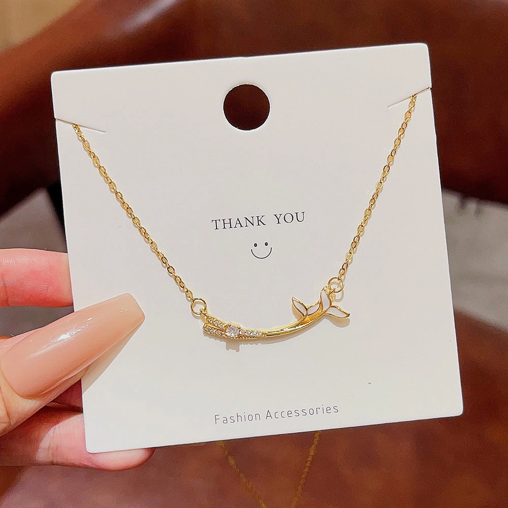 Wholesale Titanium Steel Double Fish Tail Necklace Clavicle Chain