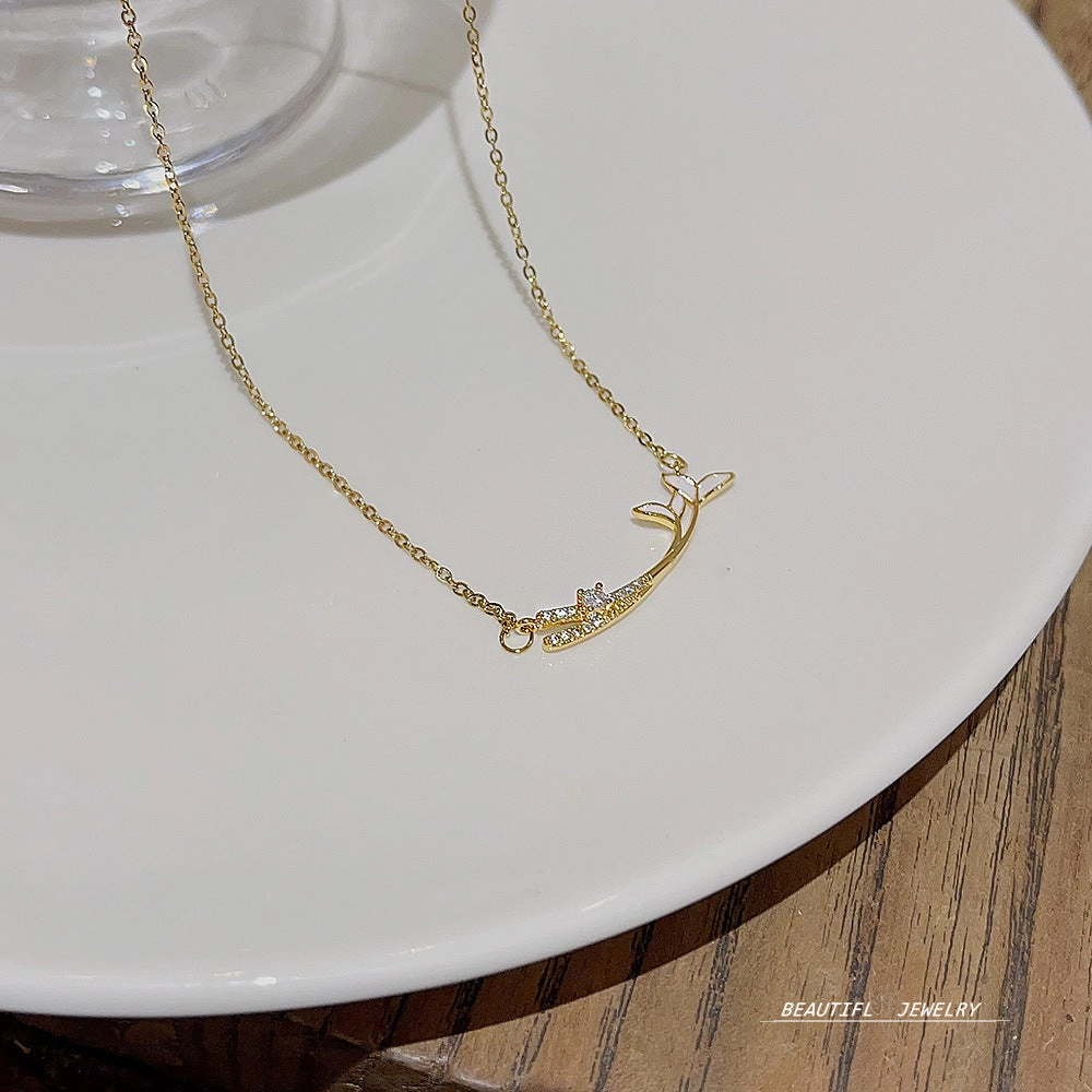 Wholesale Titanium Steel Double Fish Tail Necklace Clavicle Chain