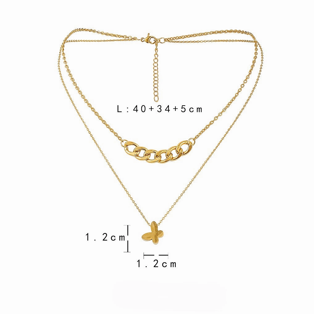 Wholesale Titanium Steel Double-layer Butterfly Necklace