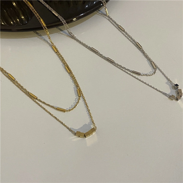 Wholesale Titanium Steel Double Layer Clavicle Necklaces
