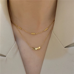 Wholesale Titanium Steel Double Layer Clavicle Necklaces