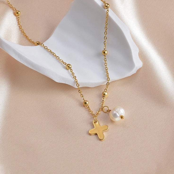 Wholesale Titanium Steel Double -layer Color Crystal String Beads Pearl Necklace