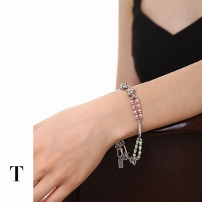 Wholesale titanium steel double layer natural stone bracelet