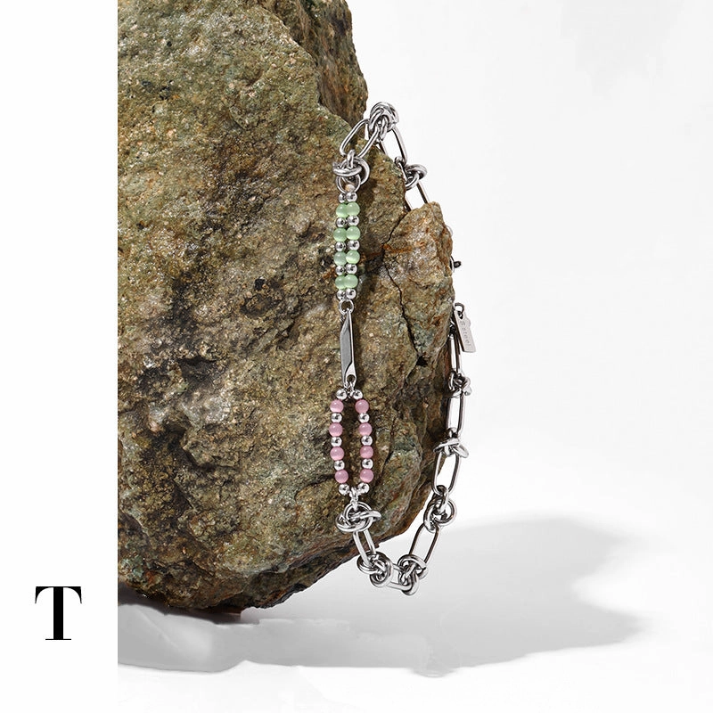 Wholesale titanium steel double layer natural stone bracelet