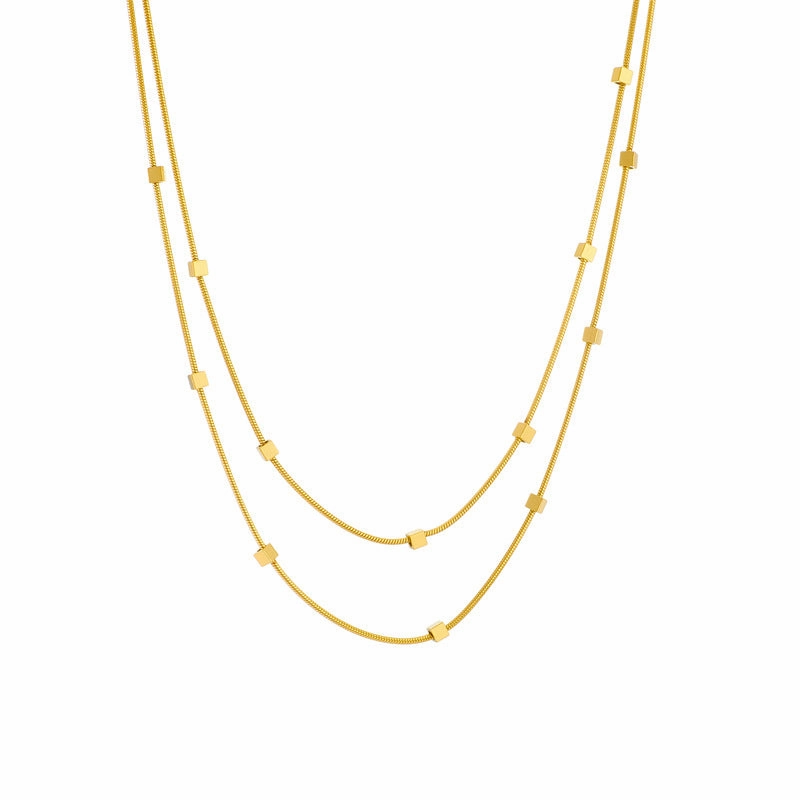 Wholesale Titanium Steel Double Layer Square Necklace